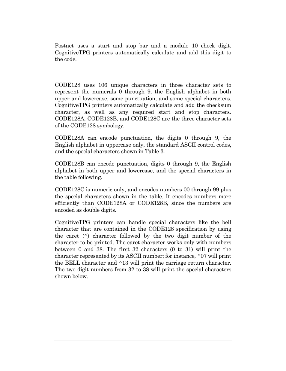 Code128 a, b, c | CognitiveTPG DLXi User Manual | Page 302 / 326