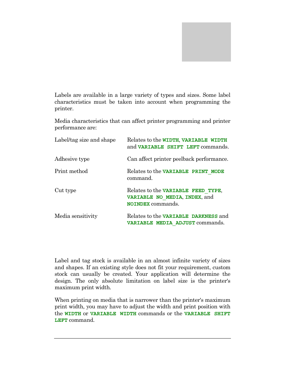 Label/tag size and shape, Media tips and tricks, Chapter | CognitiveTPG DLXi User Manual | Page 305 / 326
