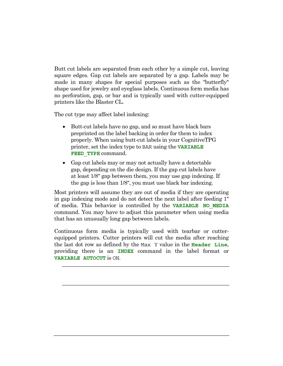 Cut type (butt cut, gap cut, or continuous form) | CognitiveTPG DLXi User Manual | Page 307 / 326