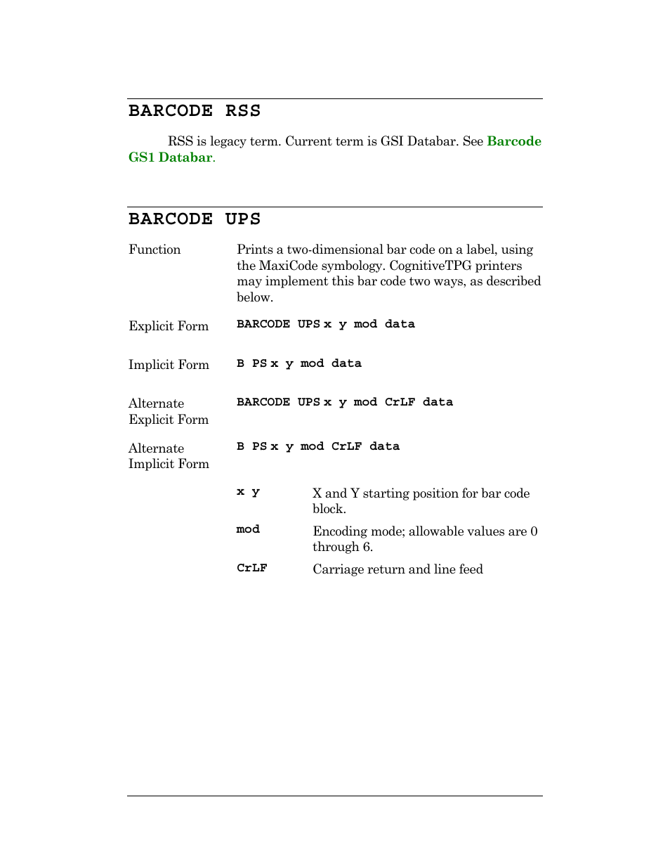 Barcode rss barcode ups, Barcode rss, Barcode ups | CognitiveTPG DLXi User Manual | Page 56 / 326