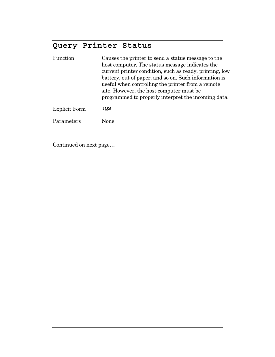 Query printer status, Query status | CognitiveTPG DLXi User Manual | Page 97 / 326