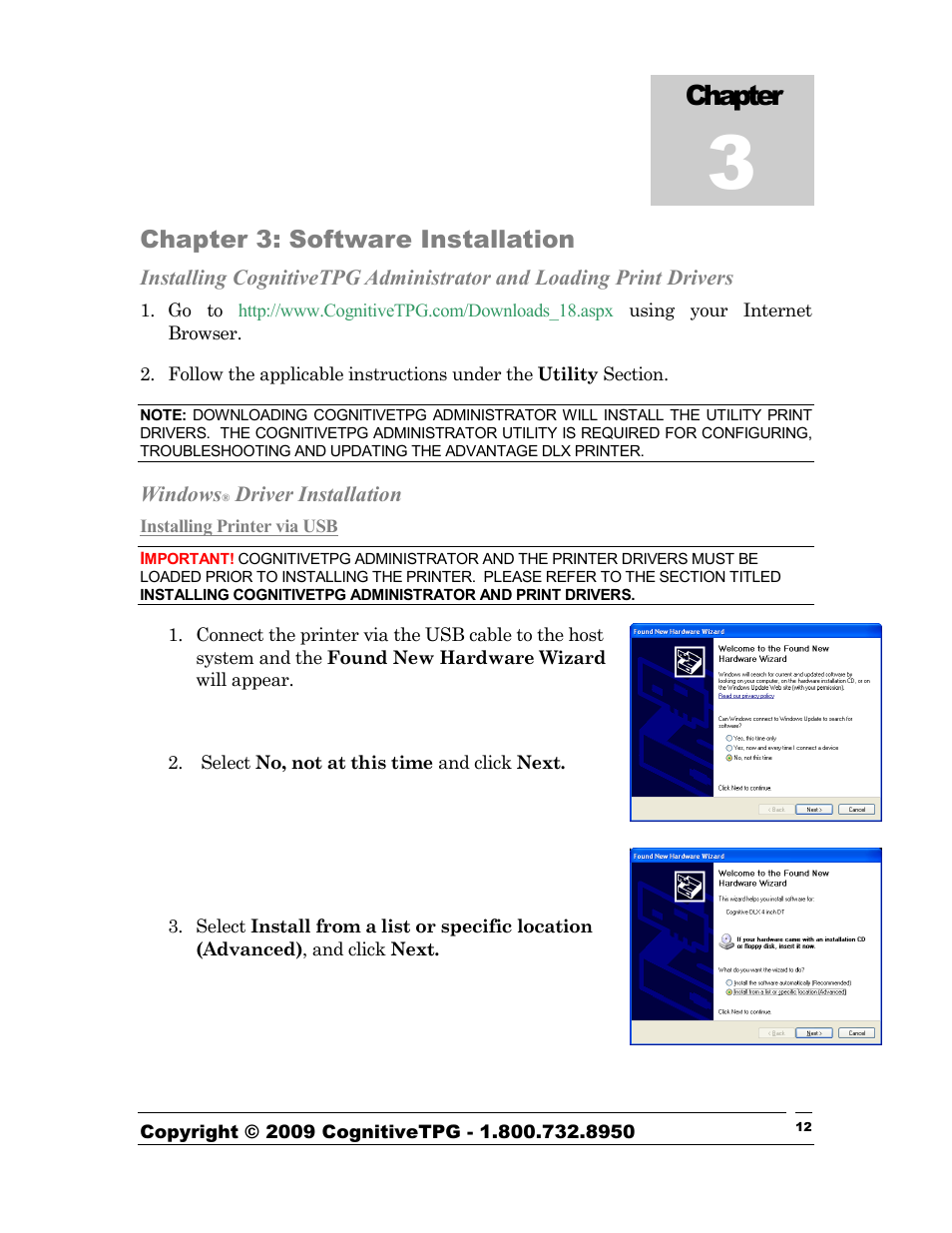 Chapter, Chapter 3: software installation | CognitiveTPG Advantage DLX User Manual | Page 12 / 27