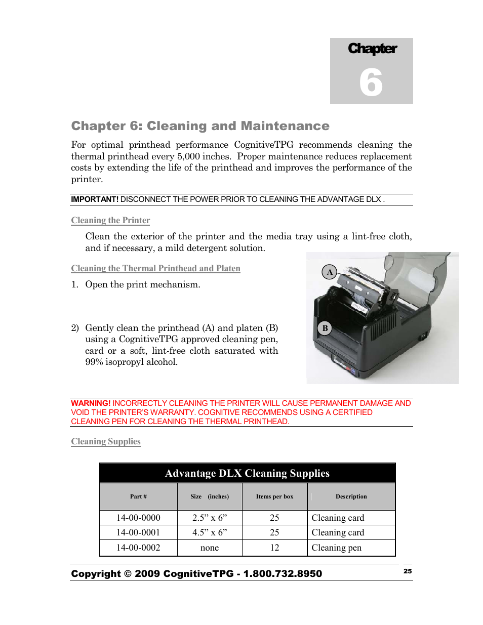 Chapter, Chapter 6: cleaning and maintenance | CognitiveTPG Advantage DLX User Manual | Page 25 / 27