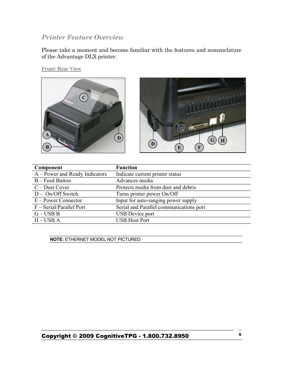 Printer feature overview | CognitiveTPG Advantage DLX User Manual | Page 6 / 27