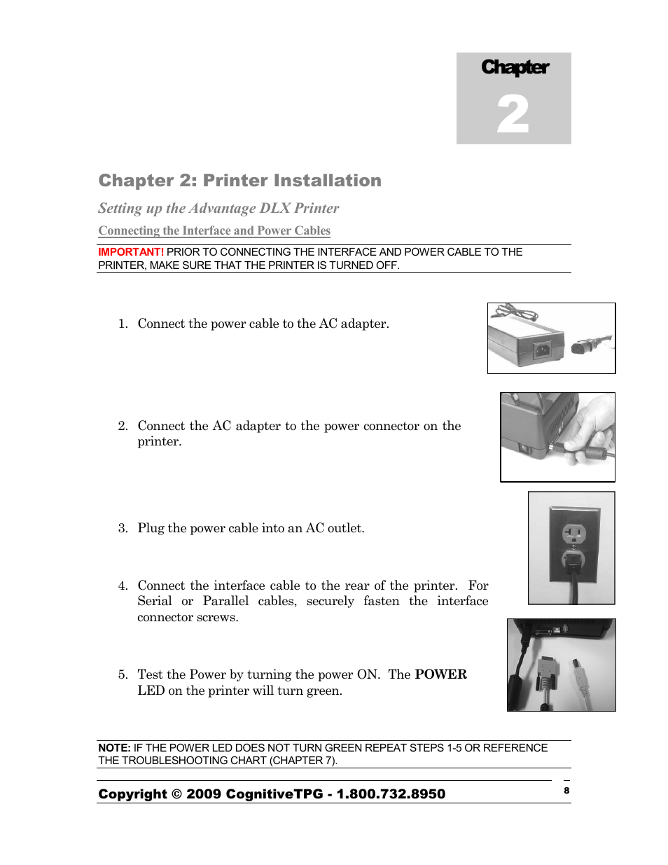 Chapter, Chapter 2: printer installation | CognitiveTPG Advantage DLX User Manual | Page 8 / 27