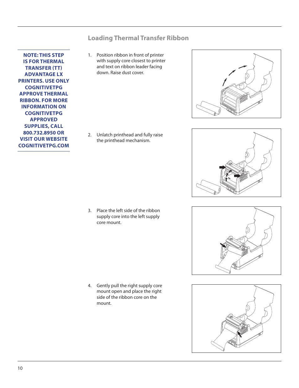 Loading thermal transfer ribbon | CognitiveTPG Advantage LX User Manual | Page 10 / 25