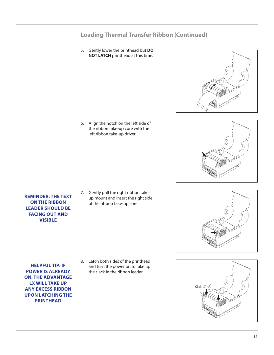Loading thermal transfer ribbon (continued) | CognitiveTPG Advantage LX User Manual | Page 11 / 25