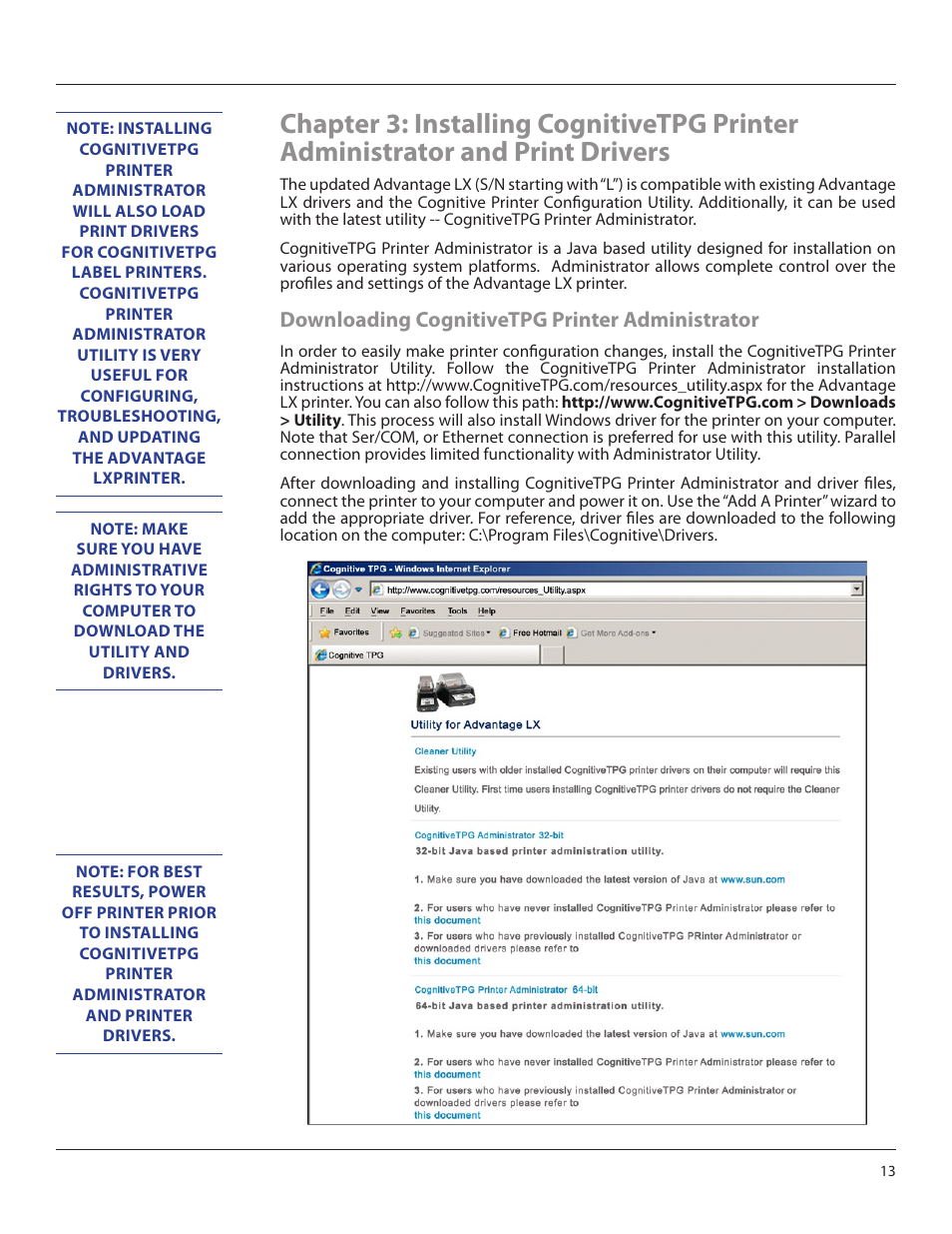 Downloading cognitivetpg printer administrator | CognitiveTPG Advantage LX User Manual | Page 13 / 25