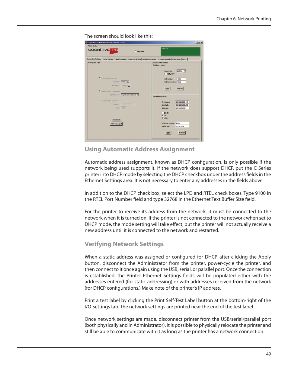 Using automatic address assignment, Verifying network settings | CognitiveTPG CRx User Manual | Page 53 / 90