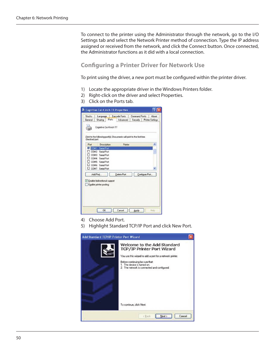 Configuring a printer driver for network use | CognitiveTPG CRx User Manual | Page 54 / 90