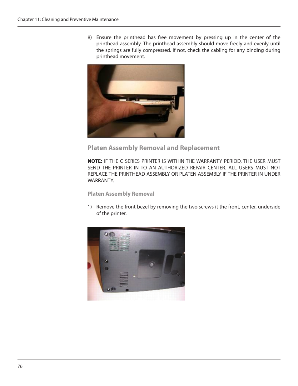 Platen assembly removal and replacement | CognitiveTPG CRx User Manual | Page 80 / 90