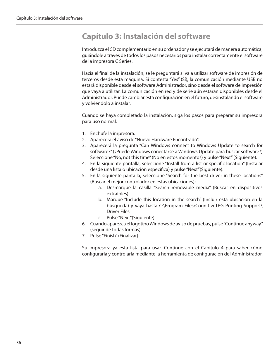 Capítulo 3: instalación del software | CognitiveTPG CRx User Manual | Page 40 / 92