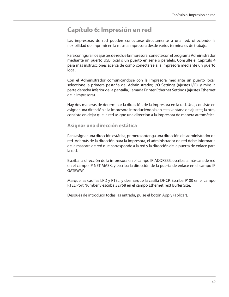 Capítulo 6: impresión en red, Asignar una dirección estática | CognitiveTPG CRx User Manual | Page 53 / 92
