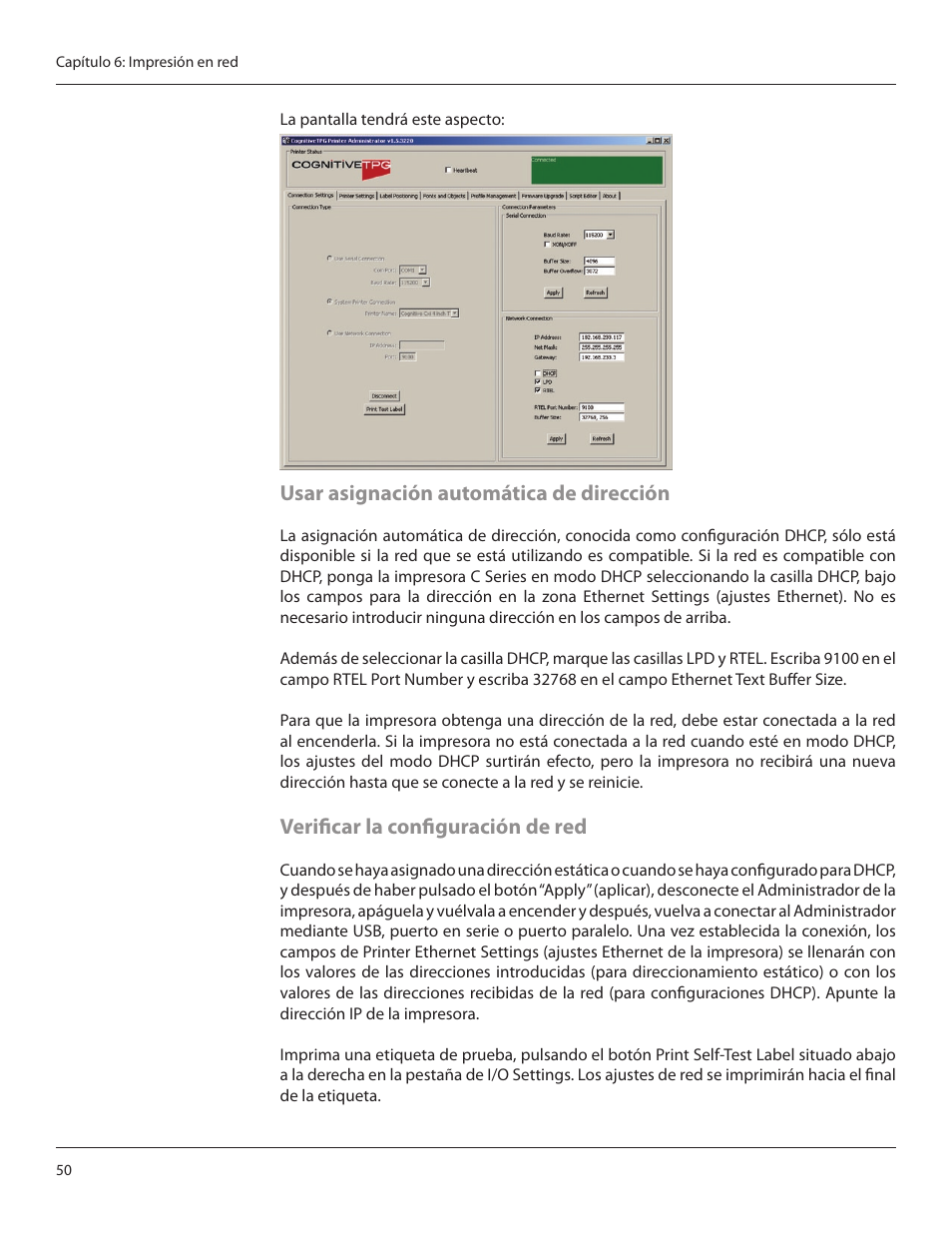 Usar asignación automática de dirección, Verificar la configuración de red | CognitiveTPG CRx User Manual | Page 54 / 92