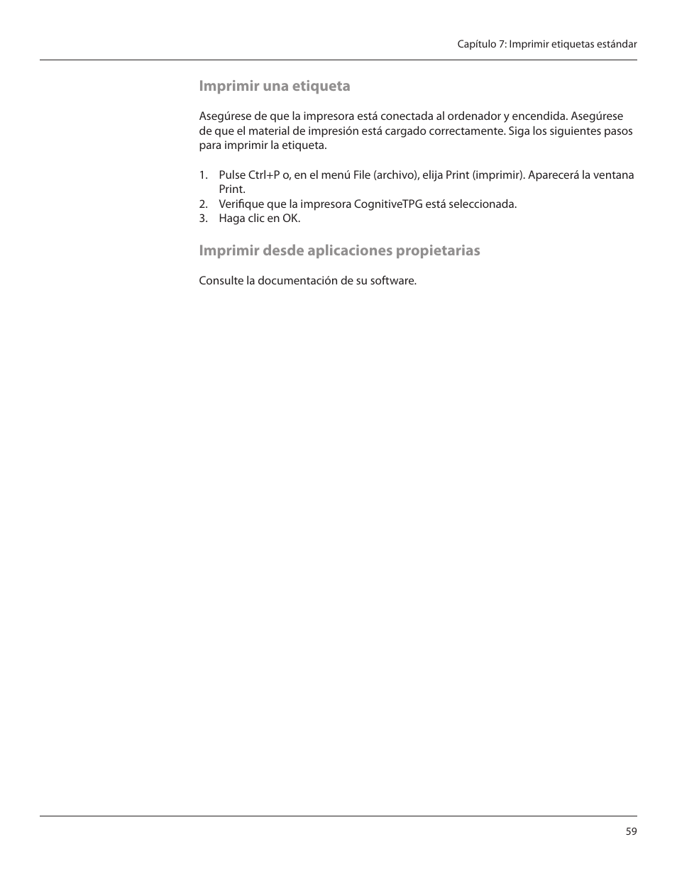 Imprimir una etiqueta, Imprimir desde aplicaciones propietarias | CognitiveTPG CRx User Manual | Page 63 / 92