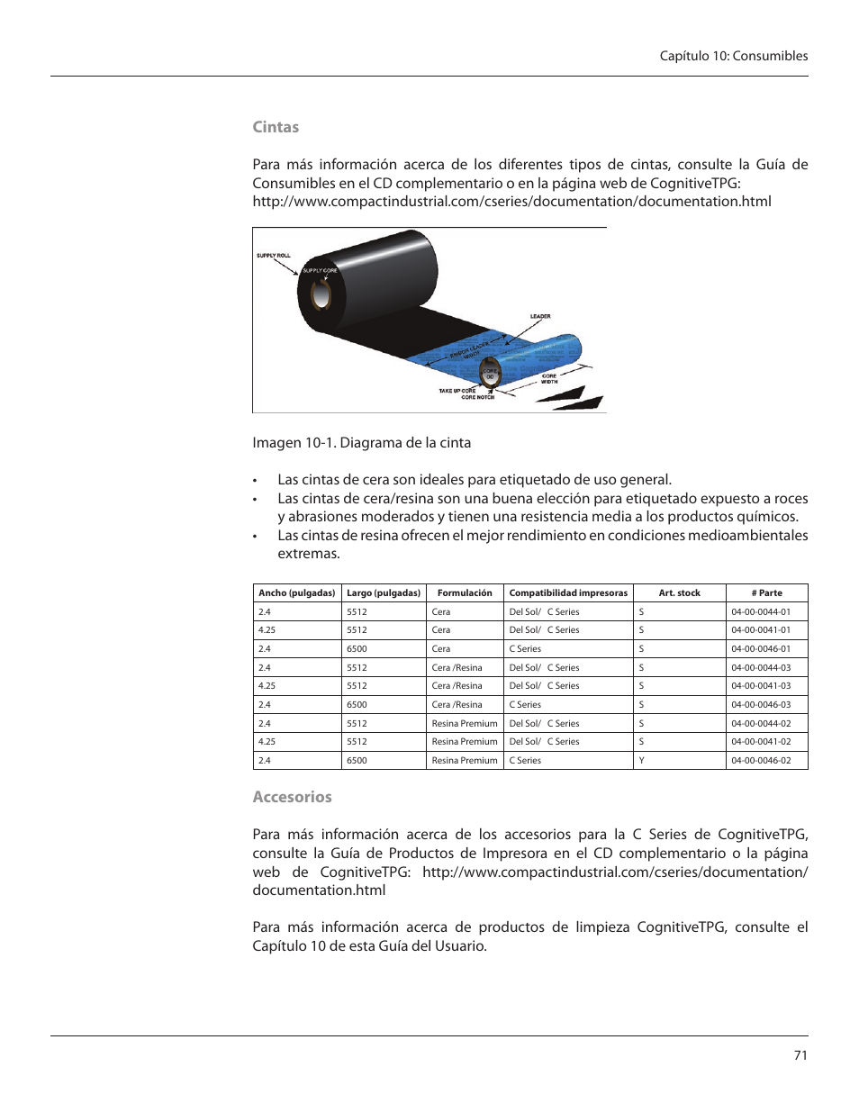 Cintas, Accesorios | CognitiveTPG CRx User Manual | Page 75 / 92