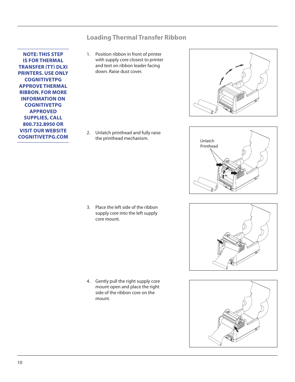 Loading thermal transfer ribbon | CognitiveTPG DLXi User Manual | Page 10 / 27
