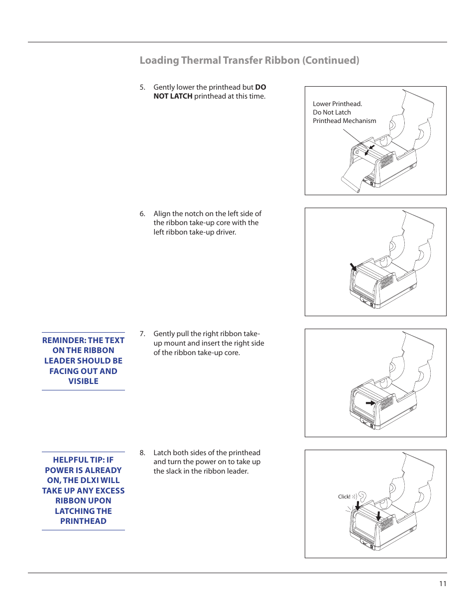 Loading thermal transfer ribbon (continued) | CognitiveTPG DLXi User Manual | Page 11 / 27