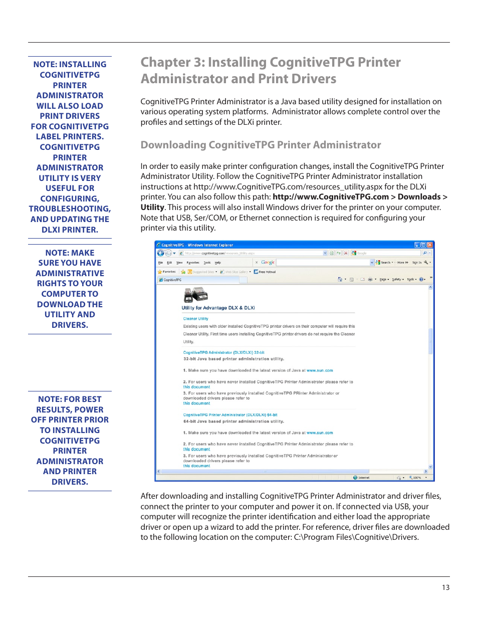 Downloading cognitivetpg printer administrator | CognitiveTPG DLXi User Manual | Page 13 / 27