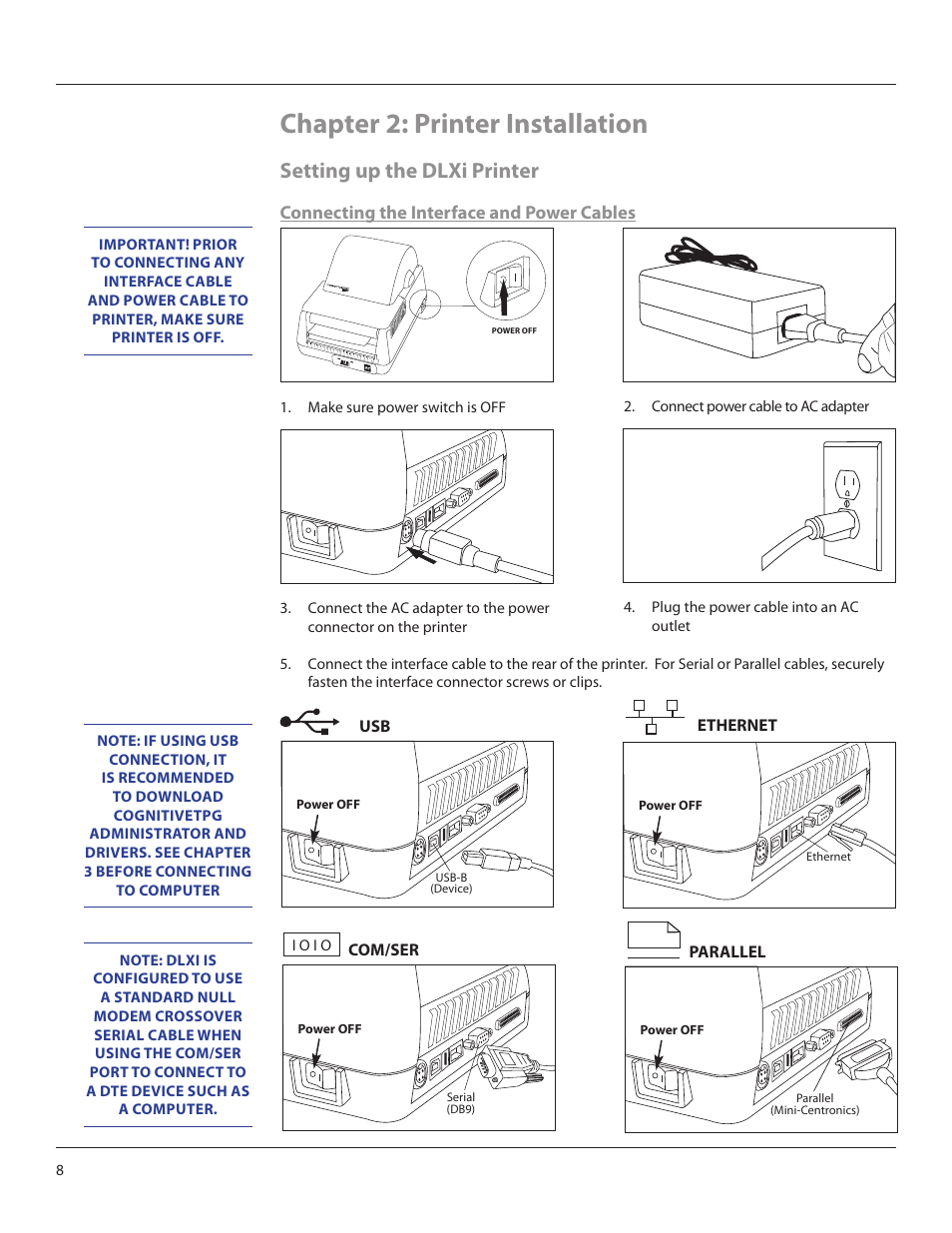 Chapter 2: printer installation, Setting up the dlxi printer | CognitiveTPG DLXi User Manual | Page 8 / 27