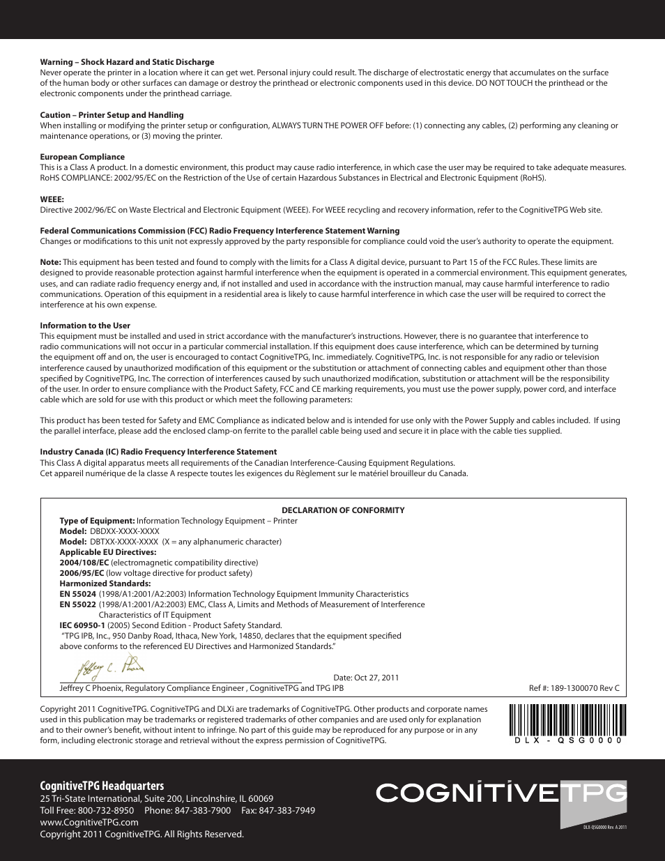 Cognitivetpg headquarters | CognitiveTPG DLXi User Manual | Page 8 / 8