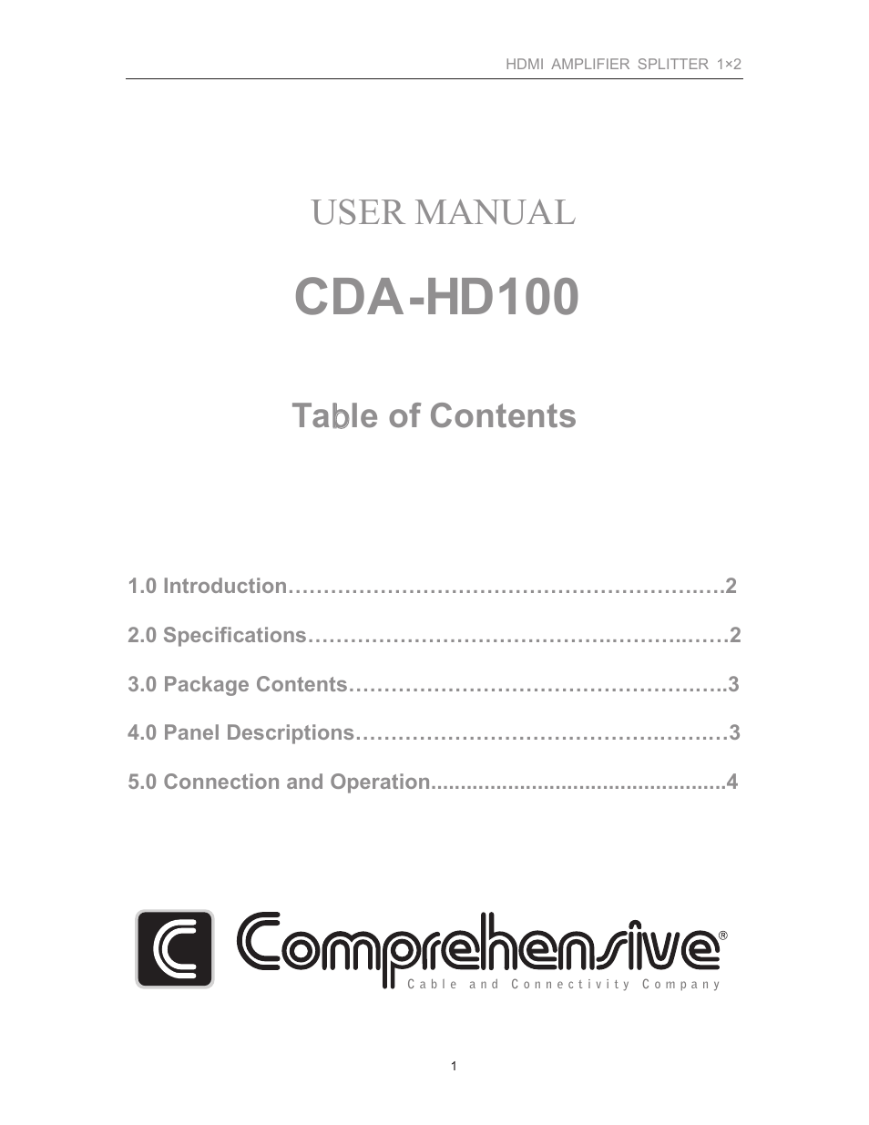 Comprehensive CDA-HD100 User Manual | 1 page