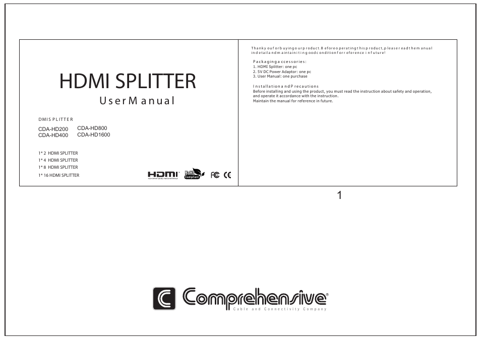 Comprehensive CDA-HD1600 User Manual | 4 pages