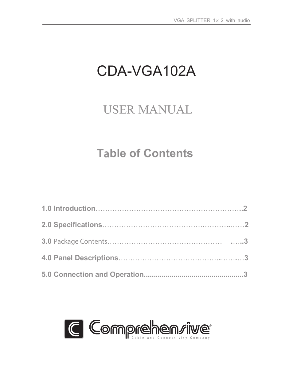 Comprehensive CDA-VGA102A User Manual | 4 pages