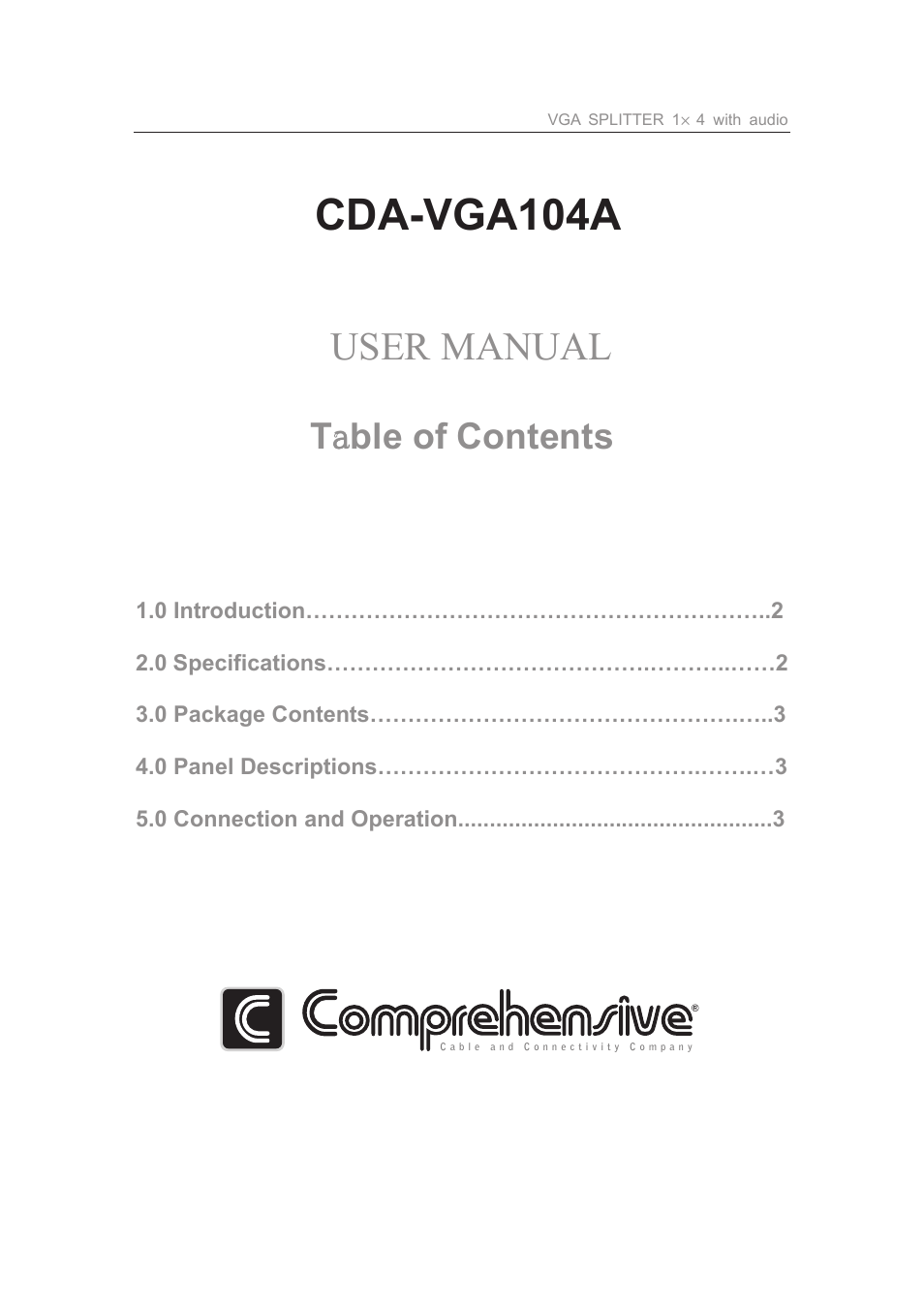 Comprehensive CDA-VGA104A User Manual | 4 pages