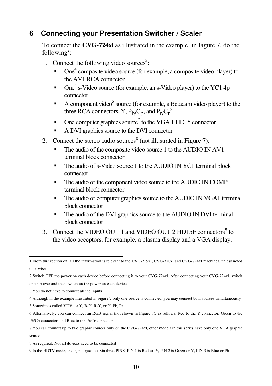 6 connecting your presentation switcher / scaler | Comprehensive CVG-724xl User Manual | Page 14 / 55