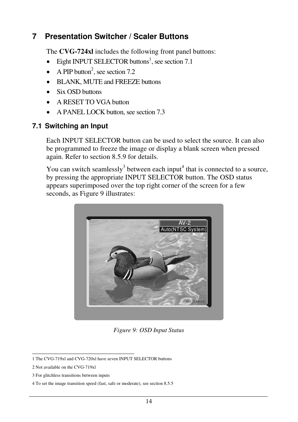 7 presentation switcher / scaler buttons | Comprehensive CVG-724xl User Manual | Page 18 / 55