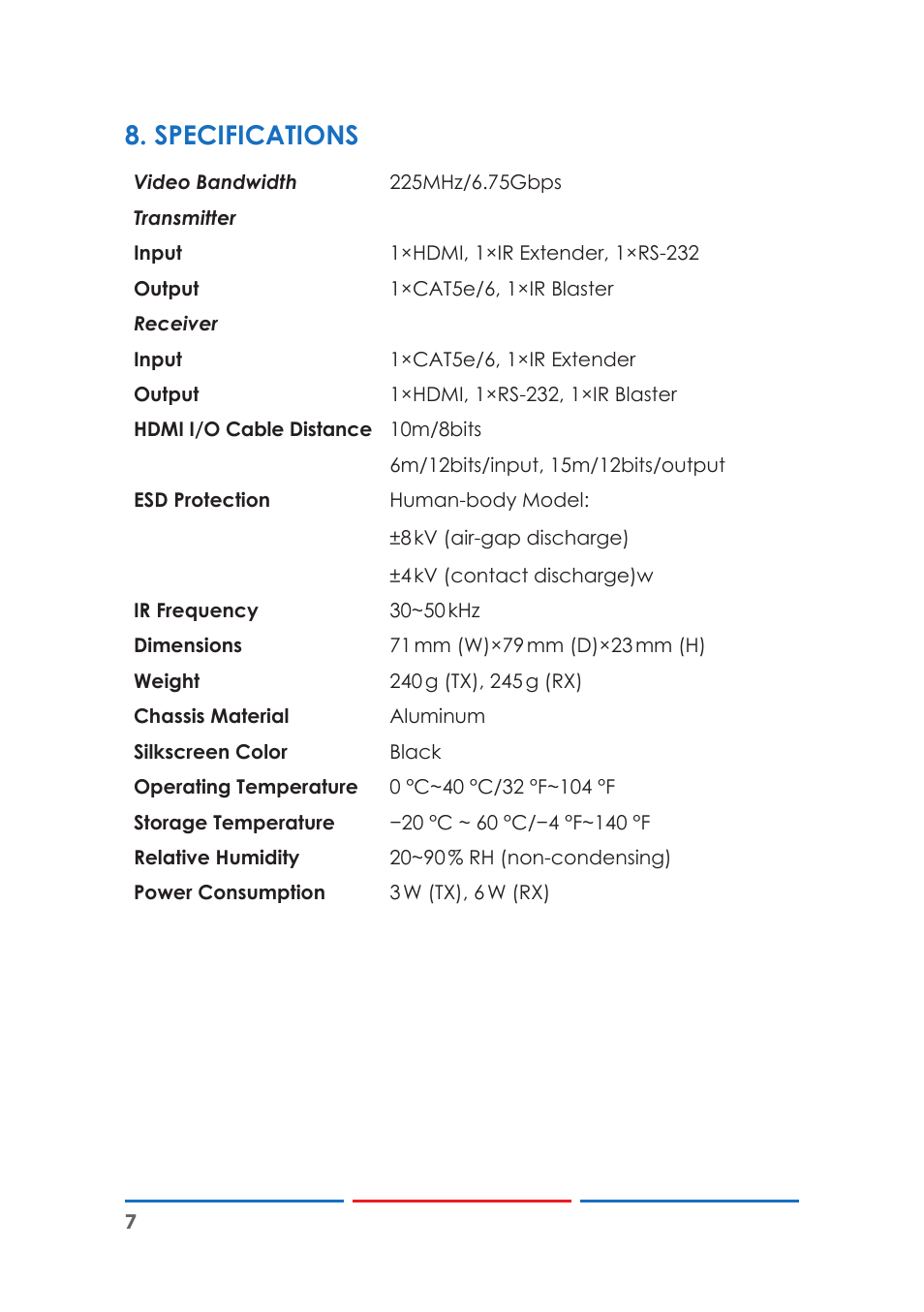 Specifications | Comprehensive CE-HD330RS User Manual | Page 11 / 12