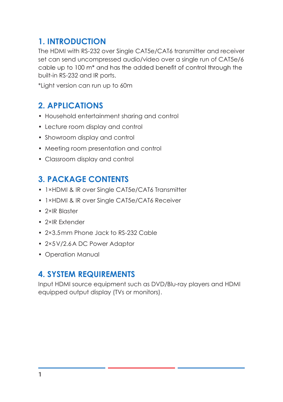 Introduction, Applications, Package contents | System requirements | Comprehensive CE-HD330RS User Manual | Page 5 / 12