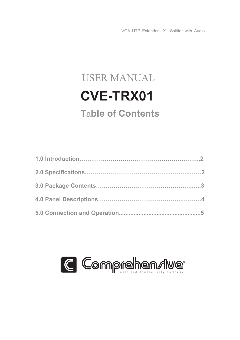 Comprehensive CVE-TRX01 User Manual | 5 pages