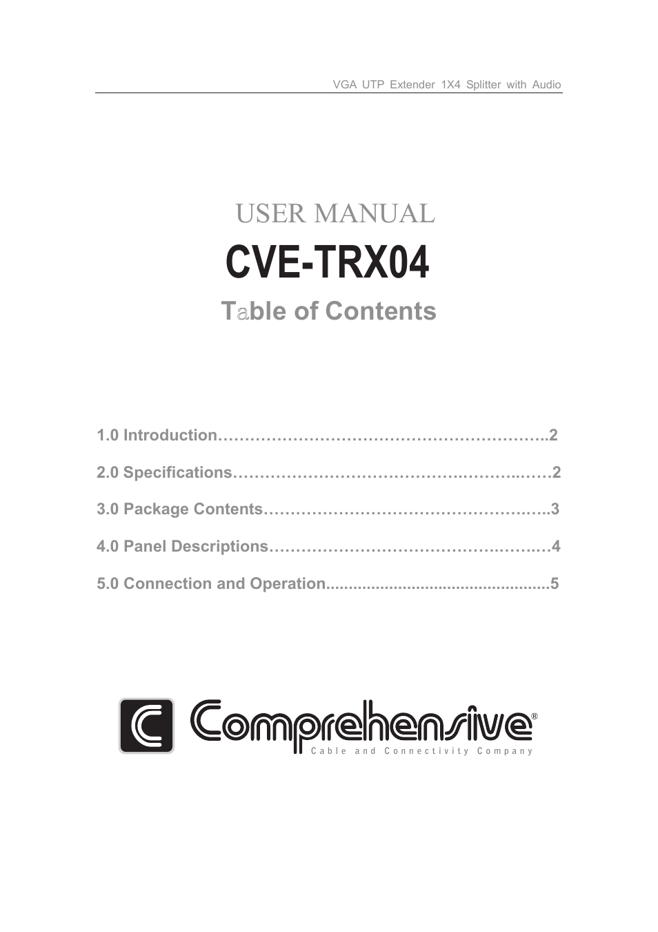 Comprehensive CVE-TRX04 User Manual | 5 pages