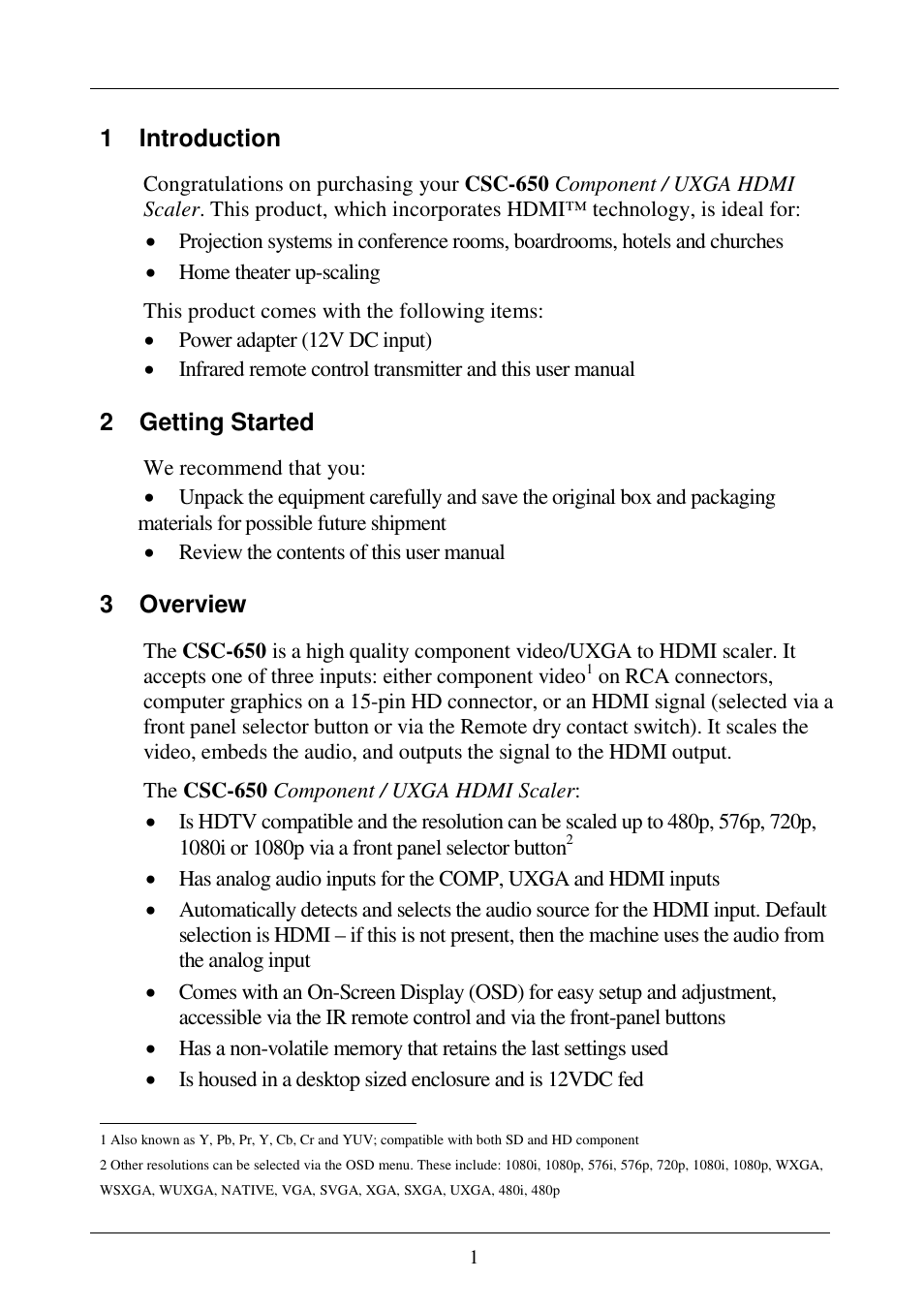 1 introduction, 2 getting started, 3 overview | Comprehensive CSC-650 User Manual | Page 3 / 13