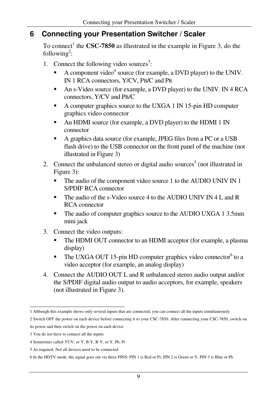 6 connecting your presentation switcher / scaler | Comprehensive CSC-7850 User Manual | Page 12 / 46