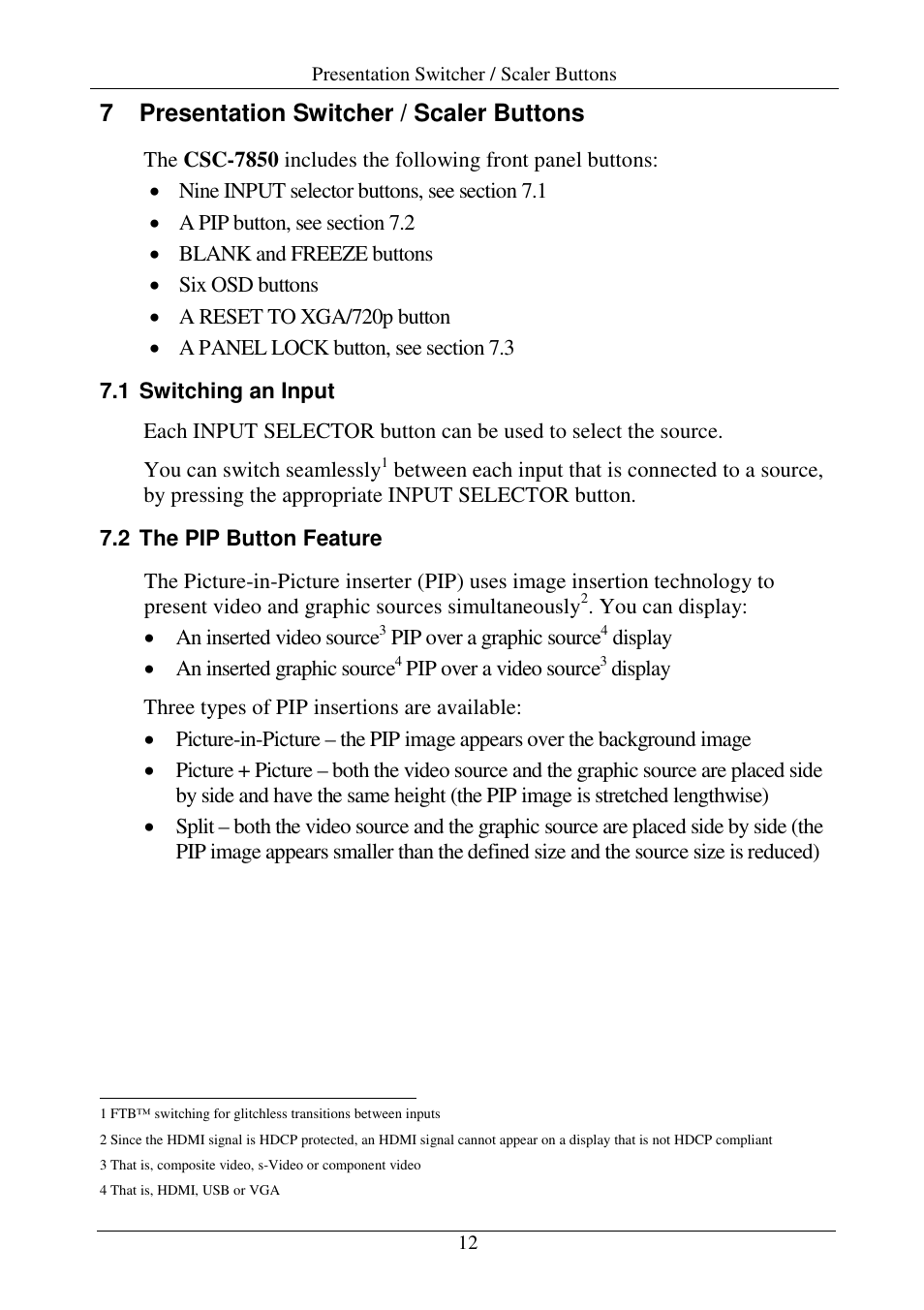 7 presentation switcher / scaler buttons | Comprehensive CSC-7850 User Manual | Page 15 / 46