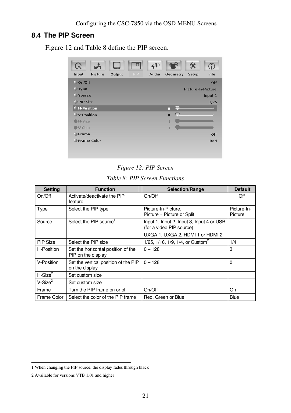 Configuring the csc-7850 via the osd menu screens | Comprehensive CSC-7850 User Manual | Page 24 / 46