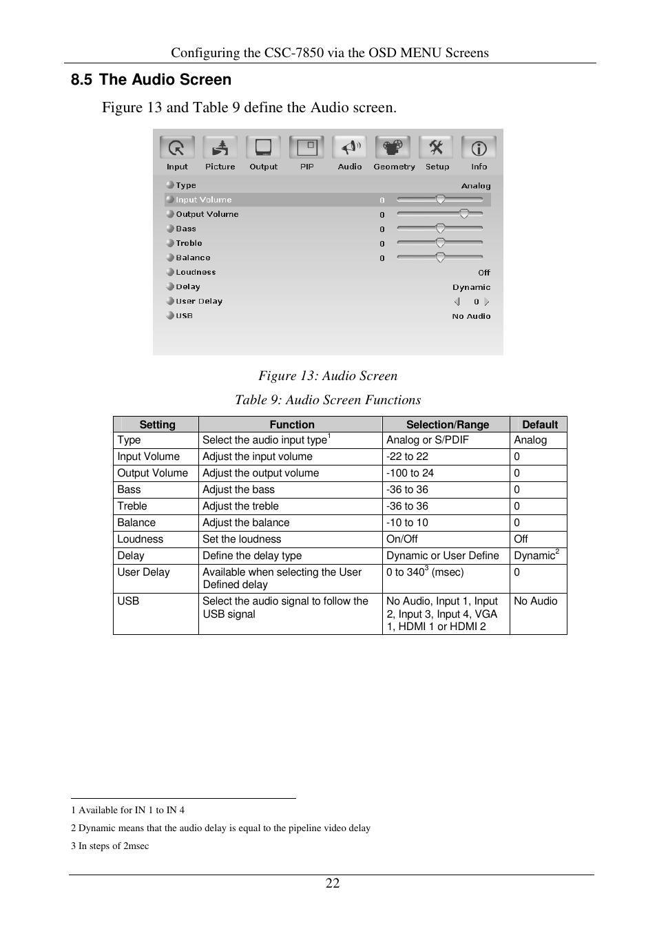 Configuring the csc-7850 via the osd menu screens | Comprehensive CSC-7850 User Manual | Page 25 / 46