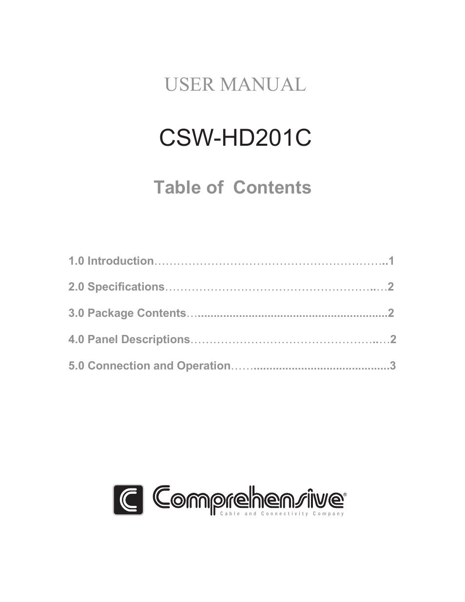 Comprehensive CSW-HD201C User Manual | 4 pages