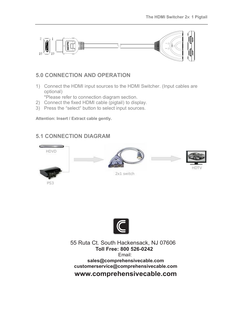 0 connection and operation, 1 connection diagram | Comprehensive CSW-HD201C User Manual | Page 4 / 4