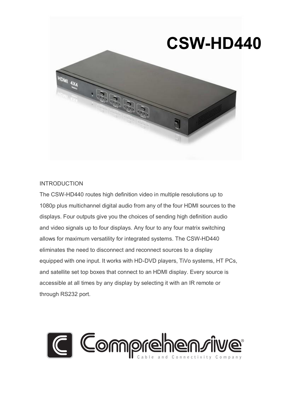 Comprehensive CSW-HD440 User Manual | 3 pages