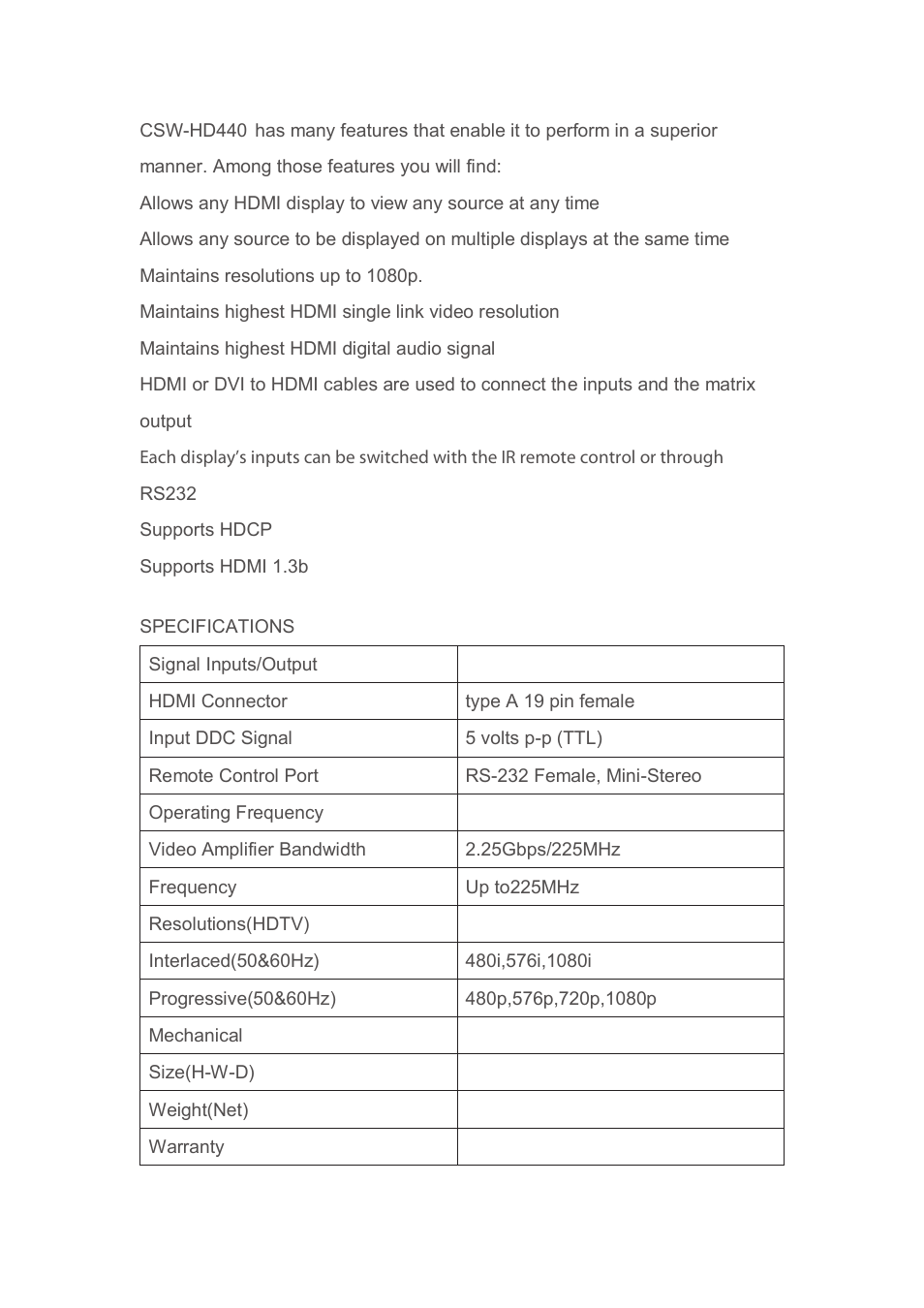 Comprehensive CSW-HD440 User Manual | Page 2 / 3