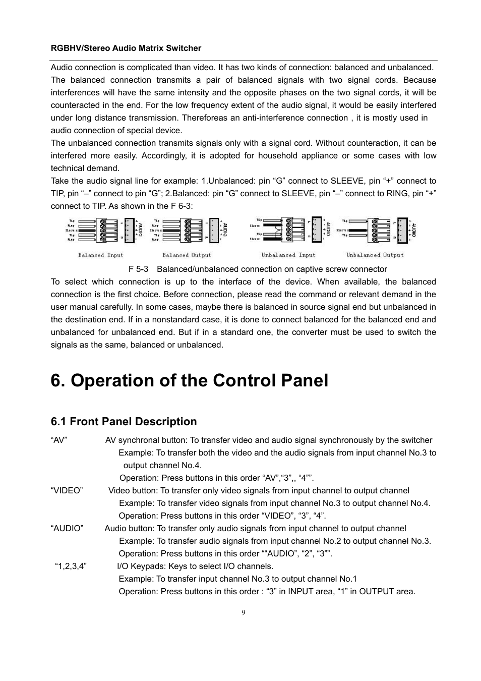 Operation of the control panel, 1 front panel description | Comprehensive CSW-RGBHV88A User Manual | Page 13 / 20