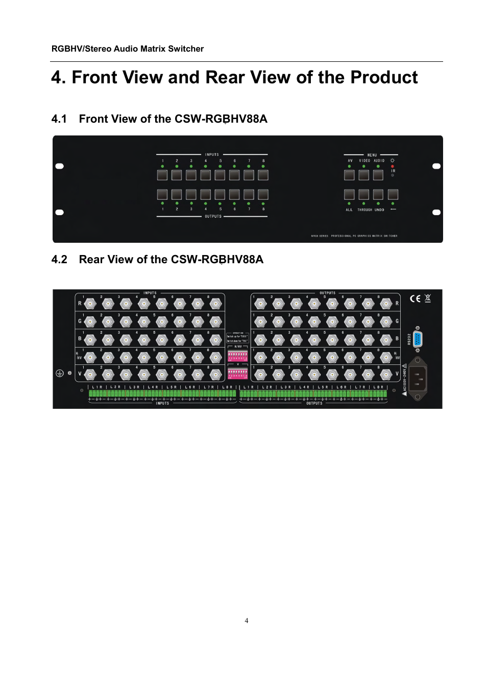 Front view and rear view of the product | Comprehensive CSW-RGBHV88A User Manual | Page 8 / 20