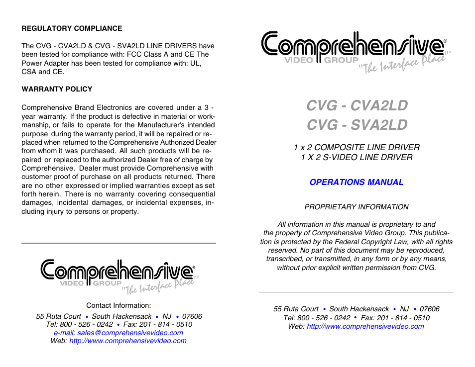 Comprehensive CVG-SVA2LD User Manual | 2 pages