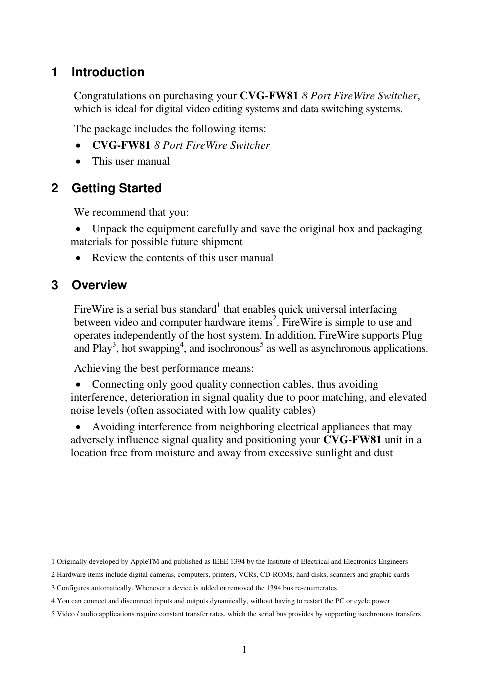 1 introduction, 2 getting started, 3 overview | Comprehensive CVG-FW81 User Manual | Page 3 / 6