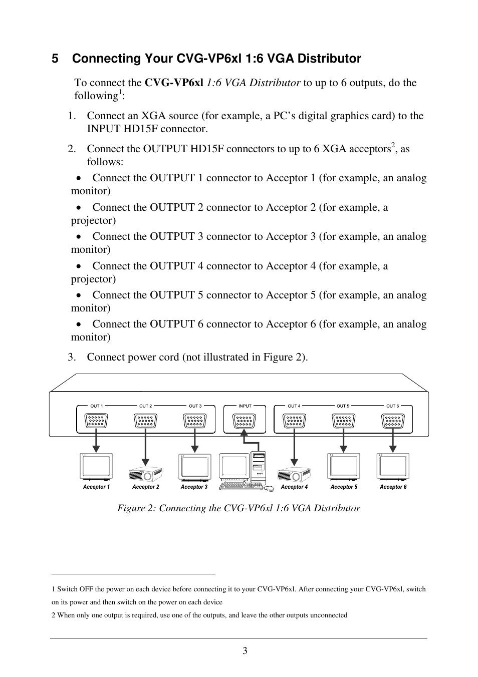 5 connecting your cvg-vp6xl 1:6 vga distributor | Comprehensive CVG-VP6XL User Manual | Page 5 / 6