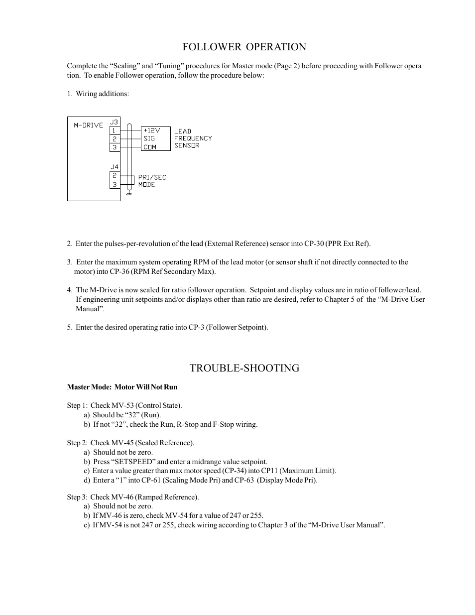 Follower operation, Trouble-shooting | CONTREX M-Drive User Manual | Page 3 / 4